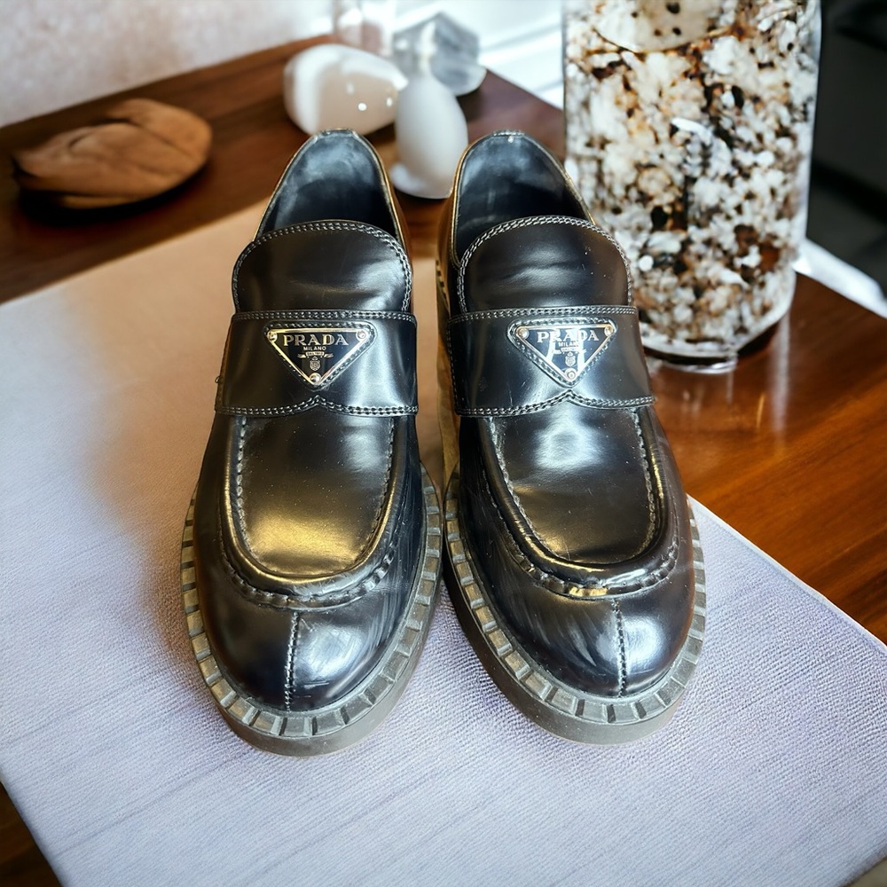 Authentic Prada Women's Triangle Logo Loafers Spa… - image 1